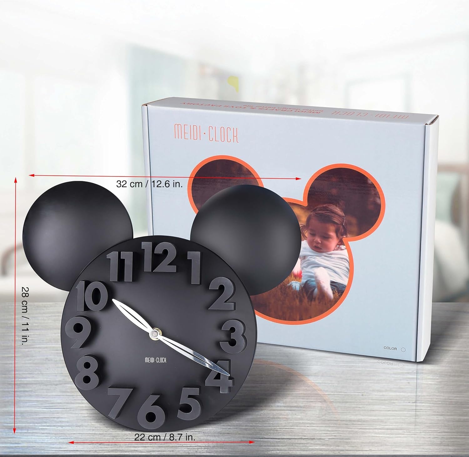 Modern Design Mickey Mouse Big Digit 3D Wall Clock Home Decor Decoration - Black