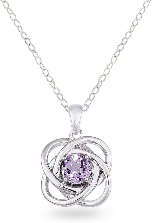 Sterling Silver Love Knot Necklace for Women, Necklace, Genuine or Synthetic Gemstone Birthstone Pendant
