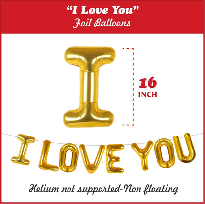 I Love You Balloons with Couple Teddy Balloon Kit,  Heart Balloons Kit with 1000 Red Rose Petals Wedding Flower Decoration, Valentine Decorations Party Supplies Kit